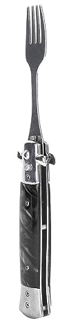 ZJchao Fourchette de Camping, un Bouton Flick 304 en Acier Inoxydable de Poche, Couverts de Voyage, Fourchette à Ressort Pliante, à Ustensiles à Ressort Automatique (Manche Coquillage Noir)