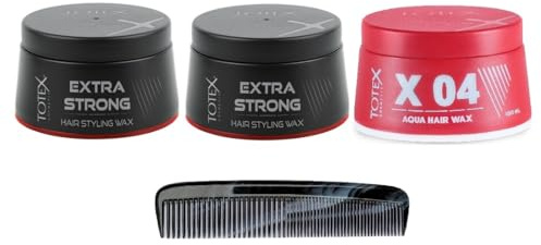 TOTEX Hårvax I Hair Styling Wax 150 ml I 3-pack I plus marmorerad fickkam I hittar du din look I (3 stycken fruktig, 2 x extra stark 1 x aqua wax röd)
