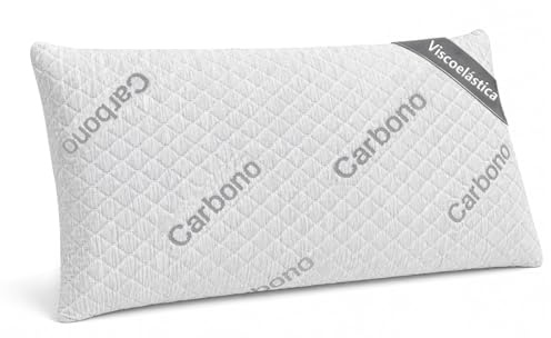 MERCURY TEXTIL - Almohada Viscoelástica de Carbono Perforado (70 cm) | núcleo 100% Viscoelástico con Funda Stretch Extraíble, Máximo Confort, Ergonómica y Antialérgica.