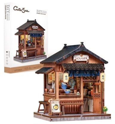 CUTEBEE Kit Book Nook Fai da Te – Chiosco di Noodles Giapponesi, Modellino in Legno, Puzzle 3D per Adulti, Decorazione Scaffali e Regalo Negozio in Miniatura (Kagawa Udon House)