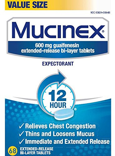 Mucinex SE 12 Hour Chest Congestion Expectorant, Tablets, 68 Count
