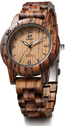 leeev ev2076 para Mujer Sandalias Cebra Natural Madera Reloj Cuarzo luz Peso Vintage de Madera Reloj de Pulsera