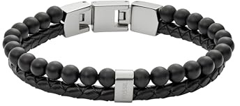 Fossil Bracelet Pour Hommes , Longueur Intérieure : 180mm + 15mm Bracelet En Acier Inoxydable Noir Et Argent, JF02763040