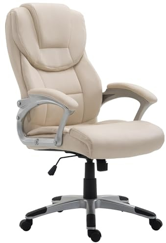 CLP Bürostuhl ergonomisch Texas, Modern drehbar und höhenverstellbar, mit Kippfunktion und Armlehnen, Chromgestell, Kunstleder, Farbe:Creme