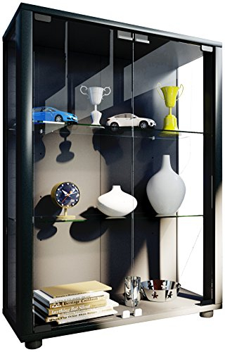 VCM Sammelvitrine Standvitrine Glasvitrine Glasregal Vitrine Glas Schaukasten Schwarz 80 x 60 x 25 cm Sintalo
