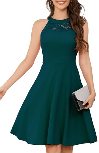 Bbonlinedress Abito da Cocktail da Donna Abiti da Sera Rockabilly Retro Vintage Halter Turquoise XL