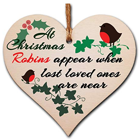 The Plum Penguin Handmade Wooden Christmas Hanging Heart Plaque Gift Robins appear when loved ones are near sentimental gift of rememberance