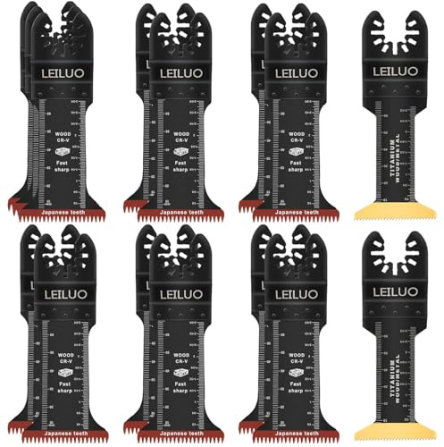 LEILUO 15Pcs Multi Tool Blades For Wood Metal, Long Multitool Blades | Titanium & Japanese Teeth, Oscillating Saw Blades For Deep Cutting, Compatible with DeWalt, Makita, Milwaukee & More