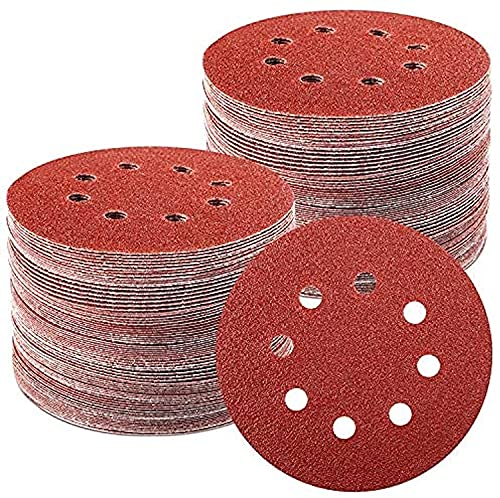 TWSTYFAL 100 Stück Schleifpapier 125mm Klett, Profi Exzenterschleifer Schleifpapier Set für 125mm 8 Loch Schleifscheiben Mit 60/80/100/120/180/240/320 Körnung für Holz Metall und Farbe