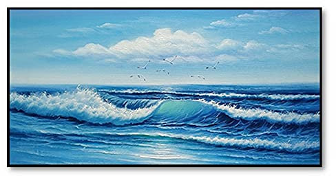 Acrylbilder Auf Leinwand Handgemalt,Blaues Meer Welle Himmel Möwe Große Ölgemälde Kunst Moderne Abstrakte Kunstwerke Leinwand Wandkunst Gemälde Wohnzimmer Schlafzimmer Wohnkultur Bilder Rahmenl