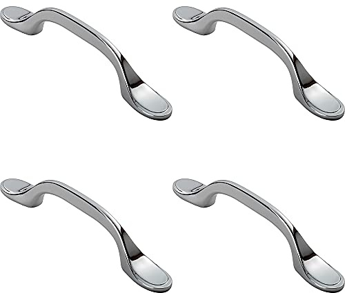 4 Pack | 128mm Shaker Style Cabinet Pull Handle - 76mm Fixing Centres - Polished Chrome | Traditional Cabinet Pull Handle - Wardrobe Cupboard Door Handle - Suitable for Lightweight Internal Doors