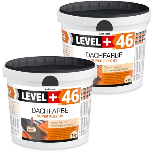 LEVEL PLUS Dachfarbe 14 kg Sockelfarbe Dachlack Dachsanierung flexibler Polymermembran hochdeckend wetterbeständig Anthrazit RM46