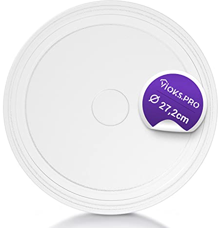 Vioks.pro Piatto girevole per forno a microonde, 272 mm, in vetro, universale, per Whirlpool 480120101083, bianco