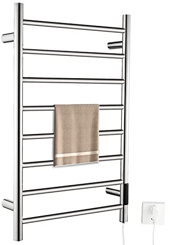 QL Scaldasalviette Elettrico con Timer,Portasciugamani Elettrico a Parete con Temperatura Regolabile,170W,Acciaio Inox 8 Bar,800x500mm,Argento