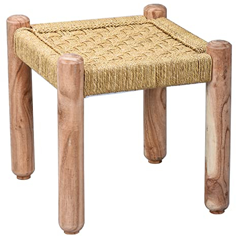 Marrakech Josue - Taburete decorativo de madera y yute, 36 cm, taburete para flores, ideal para jardín, terraza y balcón