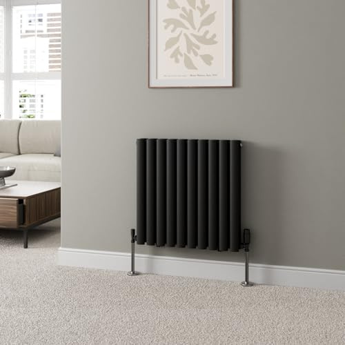 DuraTherm® 600 x 600mm Black Horizontal Designer Radiator Double Column Oval Tube Modern Central Heating Panel Bathroom Radiators