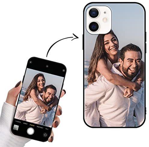 Yoedge Personalisierte Handyhülle für Apple iPhone 12 mini Hülle Selbst Gestalten mit Eigenem Foto Bild Text Personalisiert Case Individuelle Geschenk Schutzhülle Schwarz Cover für iPhone 12 mini 5,4