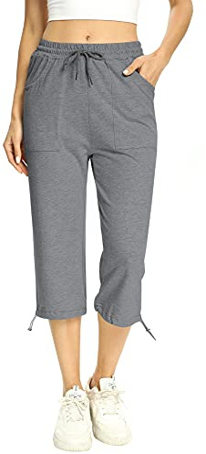 Totatuit Pantaloni Capri Donna Estivi Sportivi 3/4 in Cotone Regolabile con Tasca Pinocchietto Cropped Grigio XXL