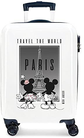 Disney Mickey und Minnie Travel Cabin Koffer Weiß 38x55x20 cms Starres ABS Seitliches Zahlenschloss 34L 2 kg 4 Doppelräder Handgepäck. Joumma-Taschen