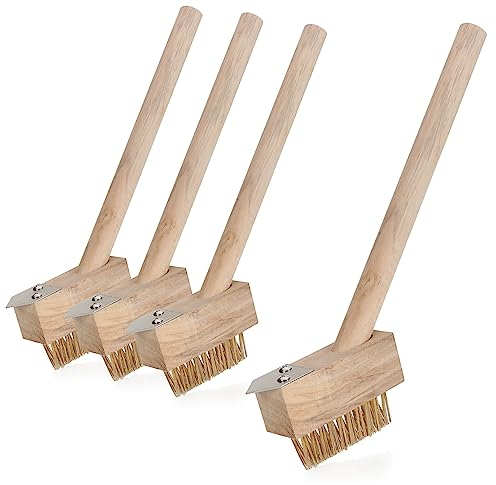 com-four® 4X Unkrautbürste mit Stahlborsten - Fugenbürste mit Holzgriff - Unkraut- und Moosentferner (04 Stück - Unkrautbürste)