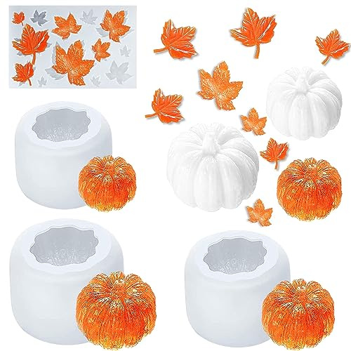 Thanksgiving Halloween Lot de 4 moules en résine 3D Halloweens citrouille | forme de citrouille en silicone pour récolte d'automne,Halloween,moule en silicones, moules à bougie, décoration de bricolage