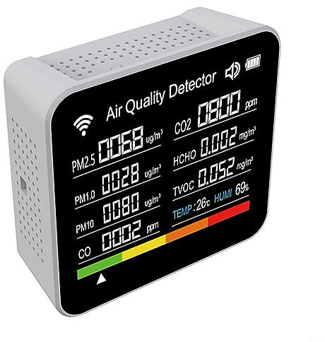 SPORTARC Detectors, 14-in-1 Indoor Air Quality Meter Detector WiFi Air Quality Monitor for TUYA App PM2.5 PM10, TVOC
