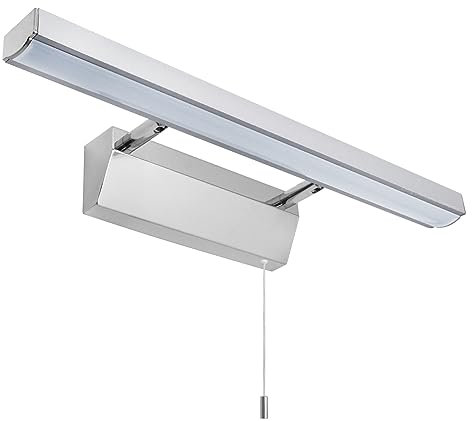 Long Life Lamp Company Adjustable LED Bathroom Mirror Light Pull Cord Switch Cool White 7w 6500k Chrome and Frosted ML16