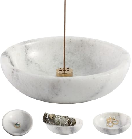 Koville Luxuriöser Räucherstäbchenhalter aus natürlichem Marmor, verbesserter 15,2 cm Räucherstäbchenhalter für Stäbchen, stabiler Räuchergefäß, Aschefänger, ideal für Meditation, Entspannung, leicht