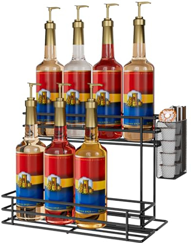 OVICAR Coffee Syrup Organizer Rack - 8 Bottle Holder Stand for Coffee Bar & Station Accessories, 2 Tiers Countertop Storage for Syrup & Wine Dressing, Black