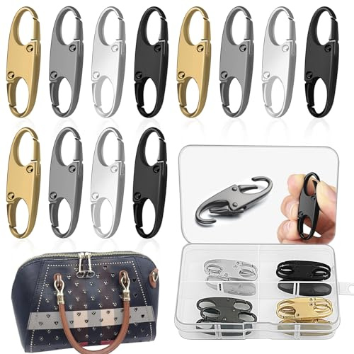 GZLCEU 12 clips de cremallera antirrobo, doble cremallera clip para equipaje, mochila, cartera, bolsos con caja transparente (3,7 x 1,45 cm)