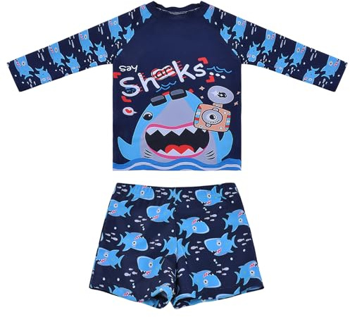 Costumi da Bagno a Maniche Lunghe Set Rashguard Costume da Bagno Protezione Solare Abbigliamento da Nuoto per Ragazzi da 2 a 12 Anni (10-12 Years, LA571-Navy)