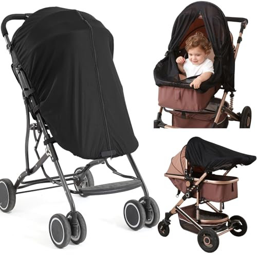 Cispree Pram Sun Shade | 99% UV Blocking + UPF 50+, Breathable & Blackout | Zip Window, Better Than Mesh, Silver Mesh + PES Fabric | Universal for Strollers/Buggies, Aids Baby Sleep