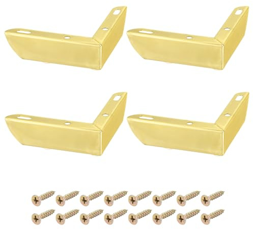sourcing map Furniture Legs, 4Pcs 109x33mm - Carbon Steel Simple Design Furniture Feet, L-shaped Support Legs Replacement for Sofa Bedside Table TV Cabinet (Gold)