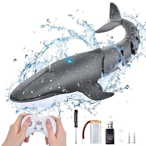 IEEILULU Ferngesteuertes Wal Wasserspielzeug, 2.4GHz Ferngesteuertes Wal Spielzeug mit Wassersprüheffekt, Wasserdichter Fernbedienung, Elektrische Simulation Spielzeug Geschenk für 6+ Kinder (Schwarz)