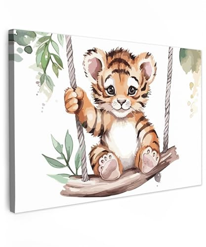 MuchoWow© Wandbilder Schlafzimmer Home Deko Wohnung Bild Wohnzimmer | 60x40 cm - Fotoleinwand Wand Bilder Leinwand Wall Decor Tiger - Tier - Kinder - Dschungel - Kinderzimmer - Babyzimmer