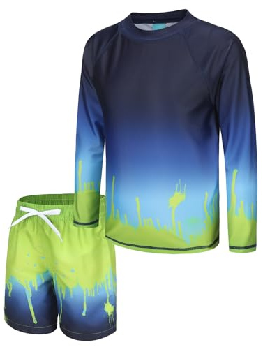Boys Rash Guard Set for Boys 2 Piece Long Sleeve Swimsuits Set Swim Shirts with Trunks Quick Dry Bathing Suits Swim Set Dark Navy Gradient Size 6/6x