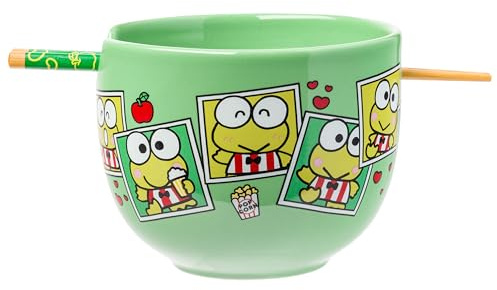 Silver Buffalo Sanrio Hello Kitty and Friends Keroppi Polaroids Ceramic Ramen Noodle Rice Bowl with Chopsticks, Microwave Safe, 20 Ounces