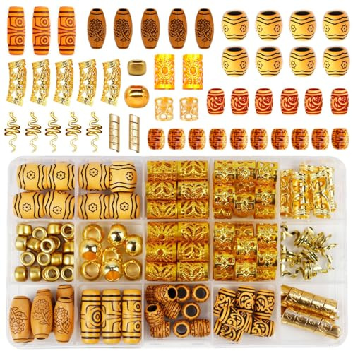 124 Stück Haarperlen Zum Klipsen, Dreadlocks Schmuck, Haar Geflecht Ringe, Dreadlocks Dekoration Haarschmuck für Frauen, Haarverlängerungen für Zöpfe Haarschmuck