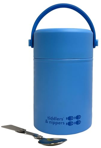 tiddlers & nippers Stainless Steel Vacuum Insulated Double Wall Kids Reusable Food Flask 500ml Capacity | Keeps Cool for 20hrs & Warm for 10hrs+ (Plain Blue)