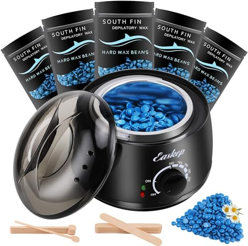 Easkep Waxing Kit, Wax kit for Hair Removal, 6 Adjustable Temperature Wax Machine Professional with 5 Hard Wax Beads and 20 Wooden Applicator Sticks for Legs Face Underarm Bikini Brazilian