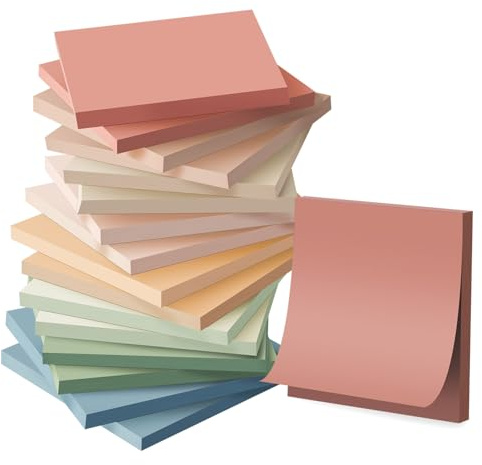Wowivy (16 Pack) Sticky Notes 3x3 in, Vintage Colors, Sticky Pads, Recyclable, Self-Stick Pads, Easy to for Home, Office, Notebook, 55 Sheets/pad, 880 Sheets Total