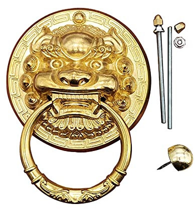 XZSXHE Türklopfer Türklopfer vorn Löwe Messing Türklopfer Golden Gate Griff Klassisches Türzubehör Runder Haustürklopfer 13,8 cm Einfache Installation(Size:13.8cm)
