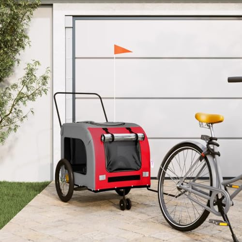 Homgoday Chariot pour chien, remorque de vélo pour animaux rouge et gris Oxford et fer,chariot pour chien, chariot pour vélo, chariot pour chien, transport pour chien, vélo