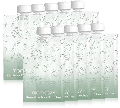 Momcozy Reusable Baby Food Pouches for Toddlers,BPA Free Plastic,Food Safe,Freezer Safe,Refillable for Applesauce Yogurt & Puree Squeeze Pouch,10 Packs,3.4-4oz
