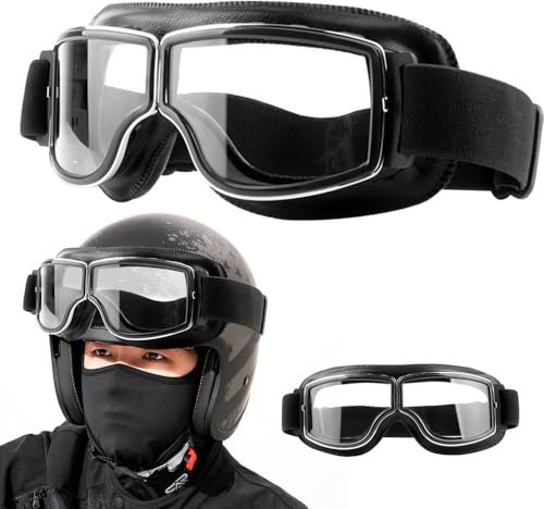 Mineup Gafas de Moto, Vintage Gafas De Motocross, PU Gafas Moto, Motocicletas Piloto, Hombre Antivaho 100% Gafas De Motocross A Prueba De Viento A Prueba De Polvo
