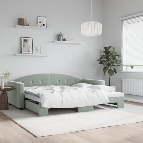 Juroupi Tagesbett Ausziehbar Ausziehbett Bett Zum Ausziehen Sofa Bett Daybed Sofa Bett Mit Ausziehbett Hellgrau 90x200 cm Samt - 3197301