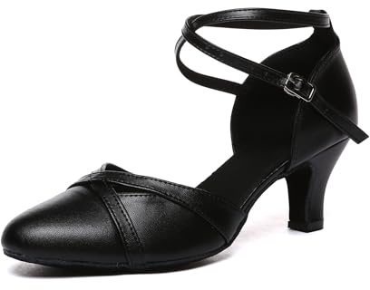 MINITOO Dansskor för kvinnor, stängd tå, fest, kväll, bröllopspumpar med ankelrem, L618 Svart 6 cm klack, 42 EU