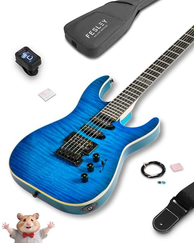 Fesley X 39 Solid Body Electric Guitar: Electric Guitar Kit with Bone Nut, Full Size 6 String Guitars with 24 Frets,Poplar Body AAA Flame Maple Top,Guitarra Electrica with HSS Ceramic Pickup,Blue