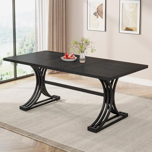 Tribesigns Moderner Esstisch 160 x 80 cm Für 4–6 Personen, Küchentisch Mit Glatter Tischplatte, Stabiler Metallrahmen, Zeitloser Esszimmertisch In Schwarz