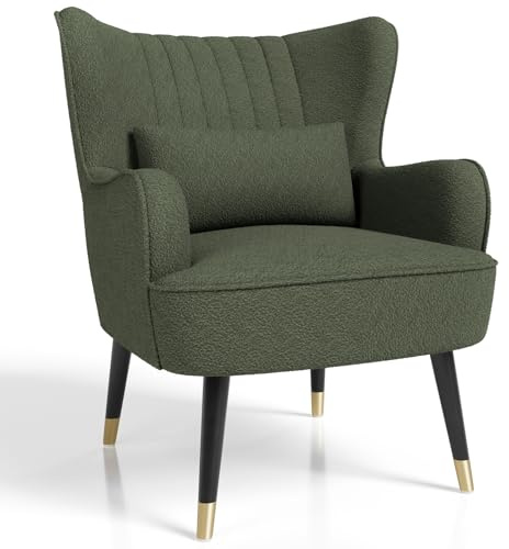 Vesgantti Teddy Accent Chair with Lumbar Pillow, Wing Back Large Armchair